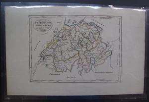 Swiss Antique Map Hand Colored Outlines Switzerland Cantons Bern Mountains 1814 - Picture 1 of 3