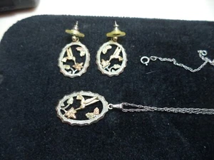 Collar y pendientes colgantes colibrí de 10 kt de oro de plata de ley Black Hills - Imagen 1 de 5