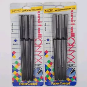 6 Vintage UNI-BALL Micro .2mm Extra Fine Line Blue Pens By FABER CASTELL NOS Lot - Picture 1 of 8