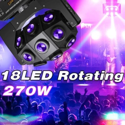 Moving Head 18 LED Rotating Beam DMX512 Stage Light RGBW DJ Disco Party Club - Image 1 of 4