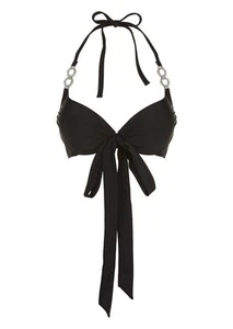 Ann Summers Monaco Black Push Up Bikini Top Underwire Wrap Cross Swimsuit 32 F - Picture 1 of 5
