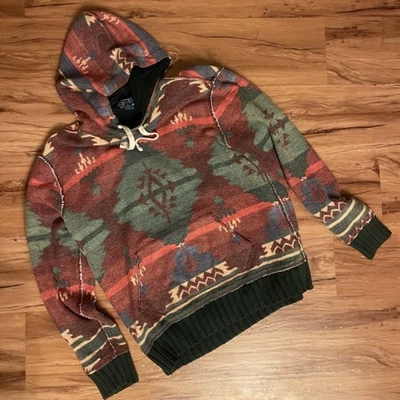 Pulôver com capuz vintage forrado térmico estampa asteca polo Ralph Lauren tamanho XL - Imagem 1 de 4