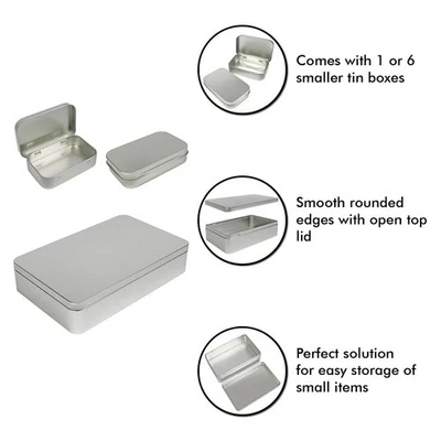 Large Silver Metal Rectangular Empty Tin Box Containers Storage Organization * - Image 1 of 4