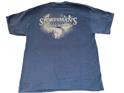 Sportsman’s Warehouse T 恤,男式 XL,蓝色。 小号logo正面/大号logo背面 — 第 1/4 张图片