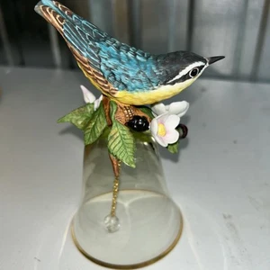 Franklin Mint Porcelain Blue and Yellow Bird Glass Dinner Hand Bell - Picture 1 of 7