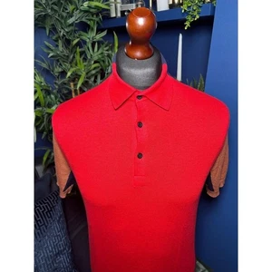 Eric Bompard Cashmere Blend Knitted Polo Shirt Red Colour Block Mens Small - Picture 1 of 6
