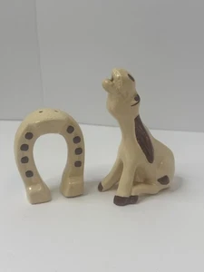 Vintage Ceramic Horse Donkey Horseshoe salt & pepper shakers SP30 - Picture 1 of 8