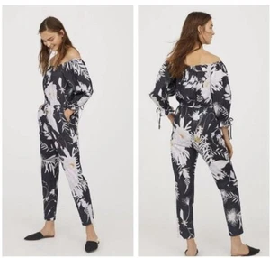 Anna Glover X H&M Black Floral Bee Print Linen Cotton Jumpsuit 16 BNWT - Picture 1 of 8