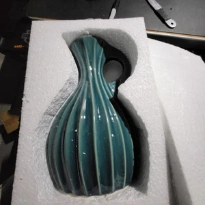 Green Ceramic Pitcher Vase Modern Home Decor Ribbed 10" Large Table Centerpiece - Picture 1 of 2