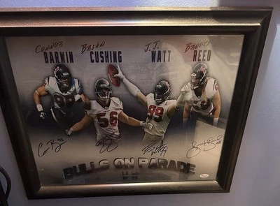 Houston Texans JJ Watt, Brian Cushing, Connor Barwin, And Brooks Reed Bulls Auto - Image 1 of 3