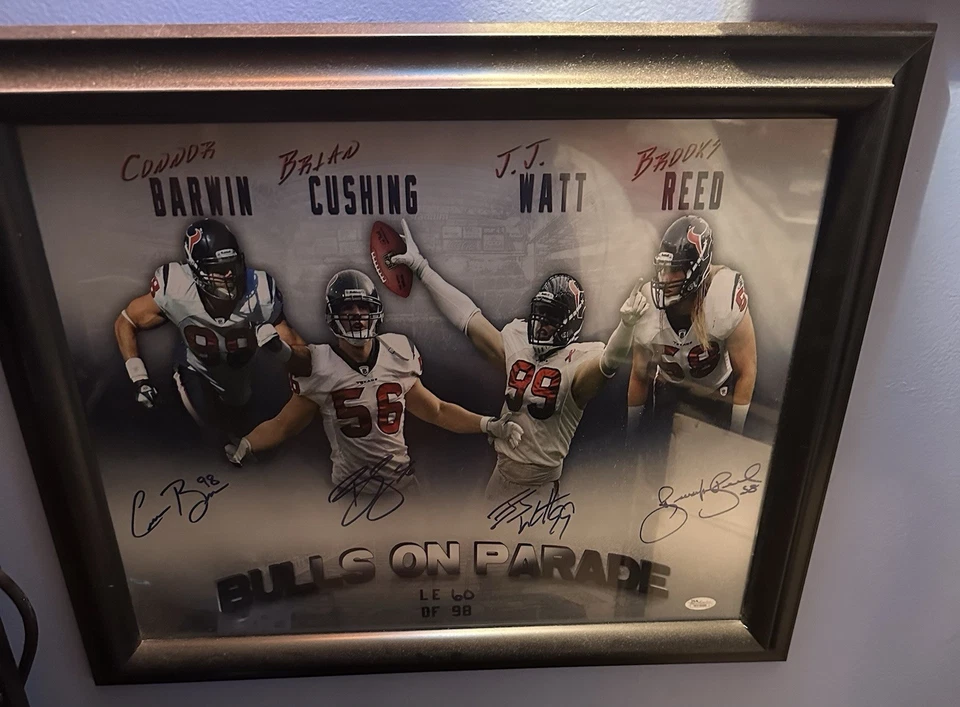 Houston Texans JJ Watt, Brian Cushing, Connor Barwin, And Brooks Reed Bulls Auto - Image 1 of 3