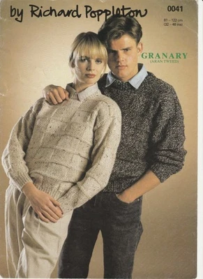 Unisex Sweater Aran Knitting Pattern Copy Richard Poppleton 0041 32-48 ins - Image 1 of 2