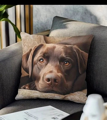 Chocolate Labrador, Linen Pillow Cover — 第 1/3 张图片