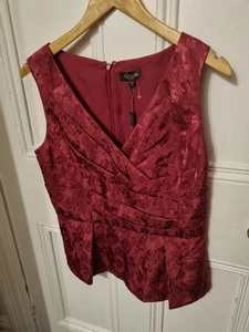 Alexon Red Shiny Floral Sleeveless Occasion Top Size 14 Chest Size 12 Waist NEW - Picture 1 of 5