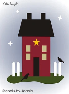 Joanie Country Prim Stencil Folk Art 3" Saltbox House Home Fence Crows Star Sign - Picture 1 of 5