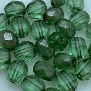 Translucent Faceted Green Czech Beads (6mm) (GCG45)