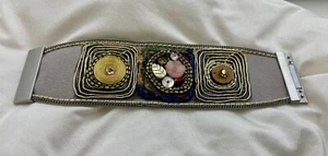 Fancy Grey Suede Cuff Bracelet fits 6" wrist Magnetic clasp - Picture 1 of 6