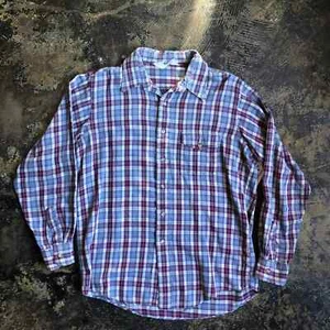 Vintage 70s Woolrich Cotton Plaid Blue Flanell Button Up Shirt Size Large - Bild 1 von 8
