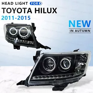Pair Black Head Lights For Toyota HILUX 2011-2015 DRL HALO Projector Angel Eye - Picture 1 of 9