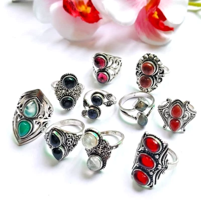 Lotto all'ingrosso anello con pietre preziose - dimensioni US (5-9) - argento... - Immagine 1 di 4