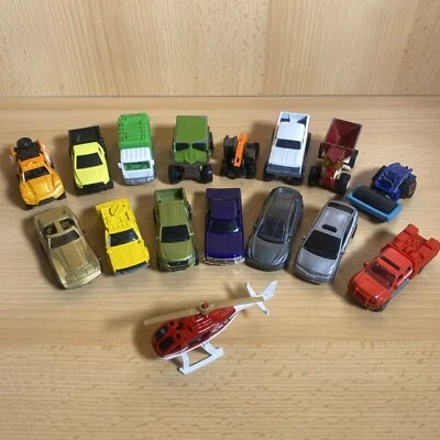 Lot of 16 Matchbox Diorama Cars: Work Trucks, Cars, Helicopter - Image 1 of 4