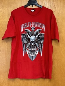 Harley Davidson T-Shirt Homme XL Rouge Coton Crâne Graphique Manches Courtes Col Rond - Photo 1 sur 5