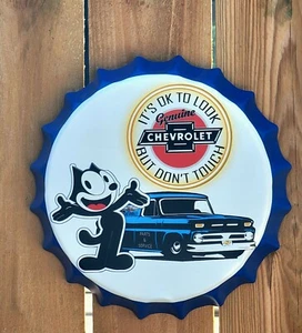Chevrolet Felix Metal Sign, Bar Man Cave Game Room Wall Decor Vintage Car Sign - Picture 1 of 5