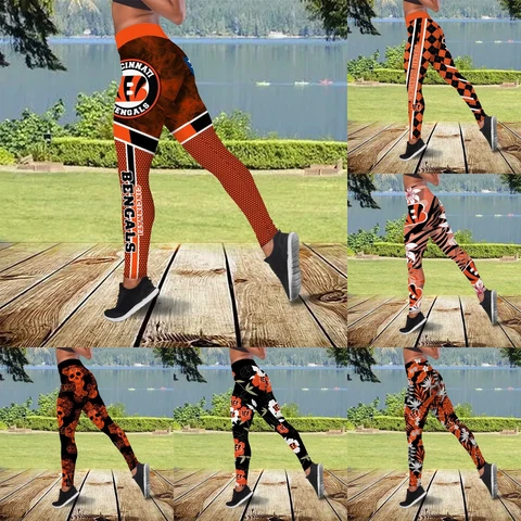 Cincinnati Bengals Womens Stretch Leggings Workout Fitness High Waist Yoga Pants Cover