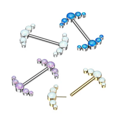 Piercing de pezón de titanio con ópalos - Juego de 5 circones en cada lado estrechamente Foto 1 de 4
