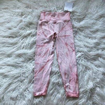 🆕Victoria's Secret Pink High Waist Rib Ankle Peach Tint Tie-Dye Leggings - Image 1 of 4