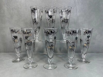 Juego de 8 copas de champán Mid Century modernas MCM Libbey Carriage Buggy Pilsner Foto 1 de 4