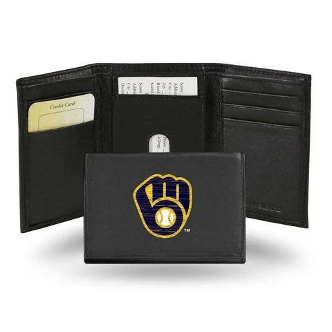 Milwaukee Brewers Embroidered Leather Tri-Fold Wallet [NEW] Billfold ID Card Cover