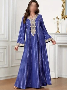 Blue Polka Dot Kaftan Abaya Dress - Islamic Modest Dress - Size 12 - Picture 1 of 6