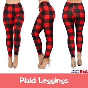 Black & White Print Buttery Soft Leggings Size 16-20 Women's Plaid Red & Black 