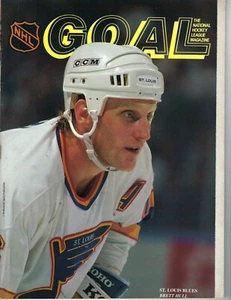 1991 3/7 Goal Magazine hockey Brett Hull St. Louis Blues v Boston Bruins - Imagen 1 de 2