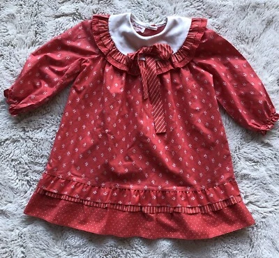 Vestido De Colección Años 80 Jane Darling Niña Talla 6 Hecho en EE. UU. Rojo Floral Volantes Vacaciones Foto 1 de 4