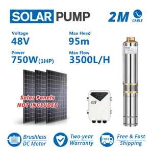 Solar DC 3" Water Well Bore Pump 48V 1HP Submersible MPPT Controller Brushless - Picture 1 of 9