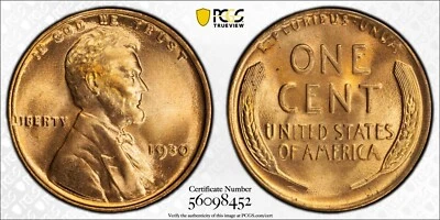 PCGS MS66+ RD 1930 Lincoln Wheat Cent Red Plus - Image 1 of 3