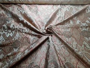 Beautiful Silk & Velvet Pink & Beige Tan Brocade Sueded Fabric- Sold By the Yard - Picture 1 of 5