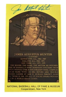 Jim Hunter Yankees Signed Auto Baseball Hall Of Fame HOF Plaque PSA/DNA (B59) - Image 1 of 2