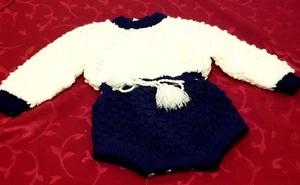 Vintage Harringtons Baby  Romper Jumpsuit Bodysuit Navy & White Knit 12 Months - Picture 1 of 7