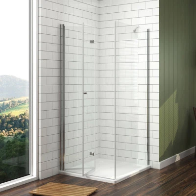 EMKE Dusche Falttür Mit Seitenwand Duschkabine ESG Glas Duschabtrennung Eckeinstieg