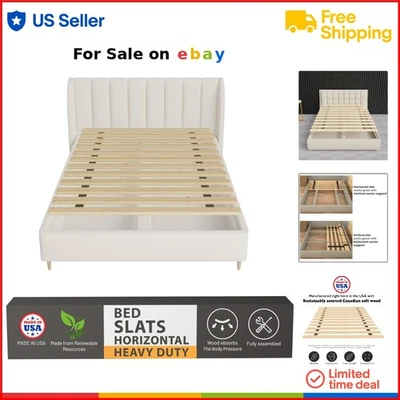 Listones de cama de madera tamaño doble 72x39 beige soporte plataforma marco de cama Foto 1 de 4