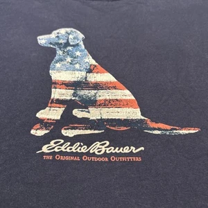 Eddie Bauer American Flag Dog Men’s Tee Shirt Size Large Patriotic Summer 4th - Picture 1 of 7