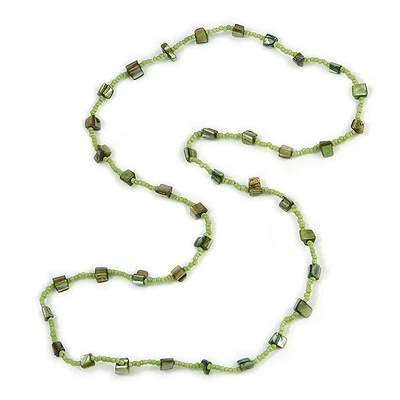 Classic Lime/ Green Glass Bead, Sea Shell Nugget Long Necklace - 100cm Long - Image 1 of 4