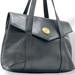 VERSACE Sac à main fourre-tout sac à main Méduse cuir noir authentique - Photo 1/24