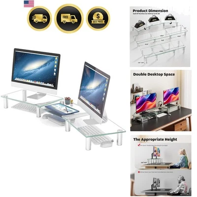 Dual Monitor Stand Adjustable Height Tilt Computer Riser for Desk Tidy - Image 1 of 4