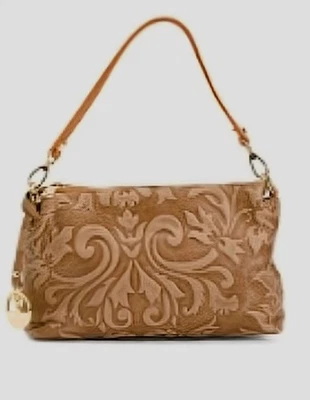 Valentina Italian Triple Entry Floral Embossed Crossbody Latte & Tan NWT - Image 1 of 4