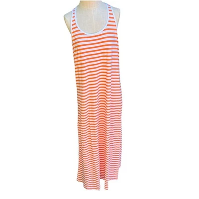 Tommy Bahama Tank Dress Size Large Orange Wht Stripe Sleeveless Maxi Dress Beach - Image 1 of 4