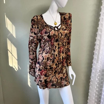 Vintage Newport News 90s Brown Boho Floral Tunic Top / Mini Dress OS - Image 1 of 4